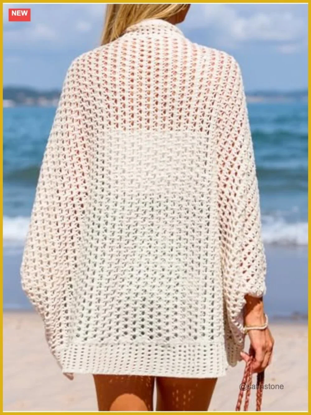 Women's Knit Open Front Long Dolman Sleeves Beach Crocheted Cover-Up